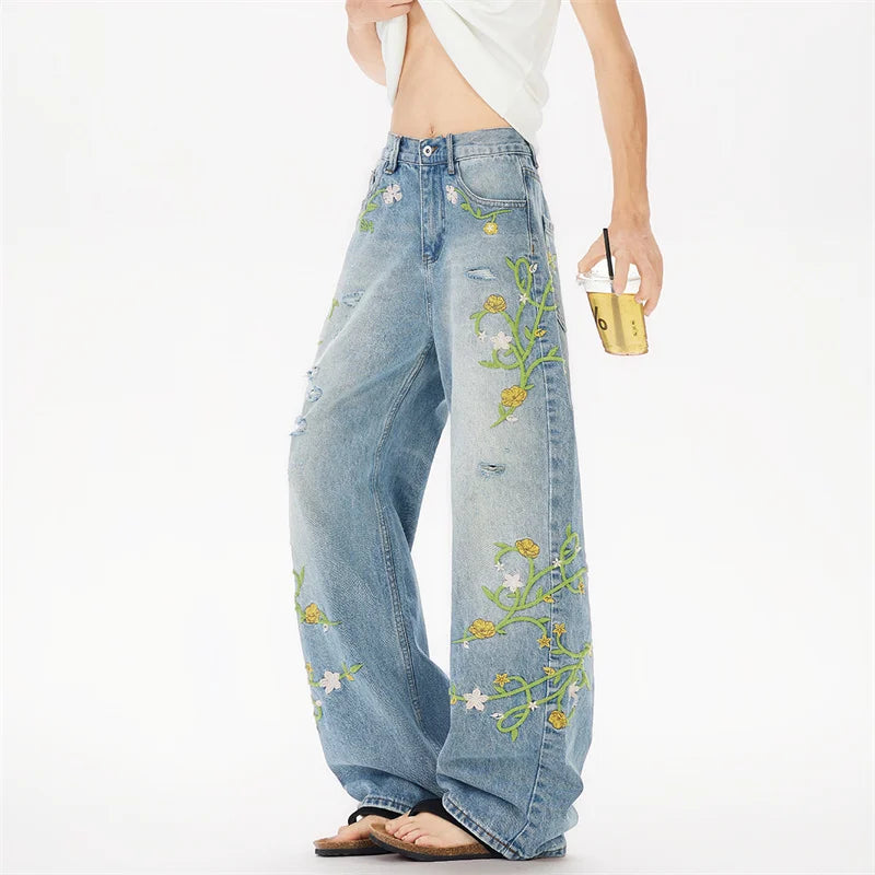 Y2K Vintage Floral Embroidered Design Jeans