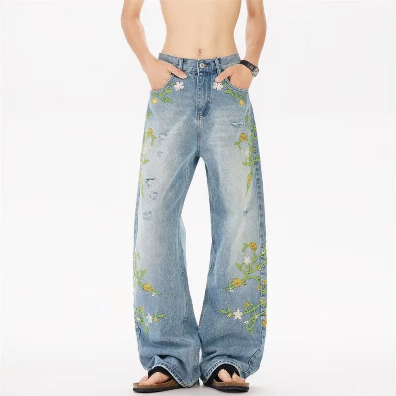 Y2K Vintage Floral Embroidered Design Jeans
