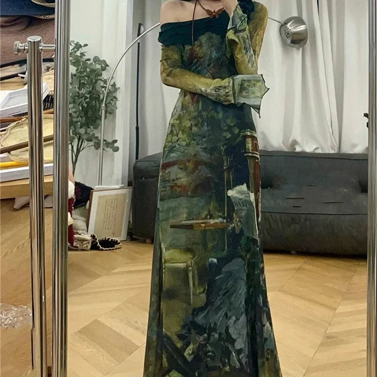 Y2K Vintage Green Maxi Dress