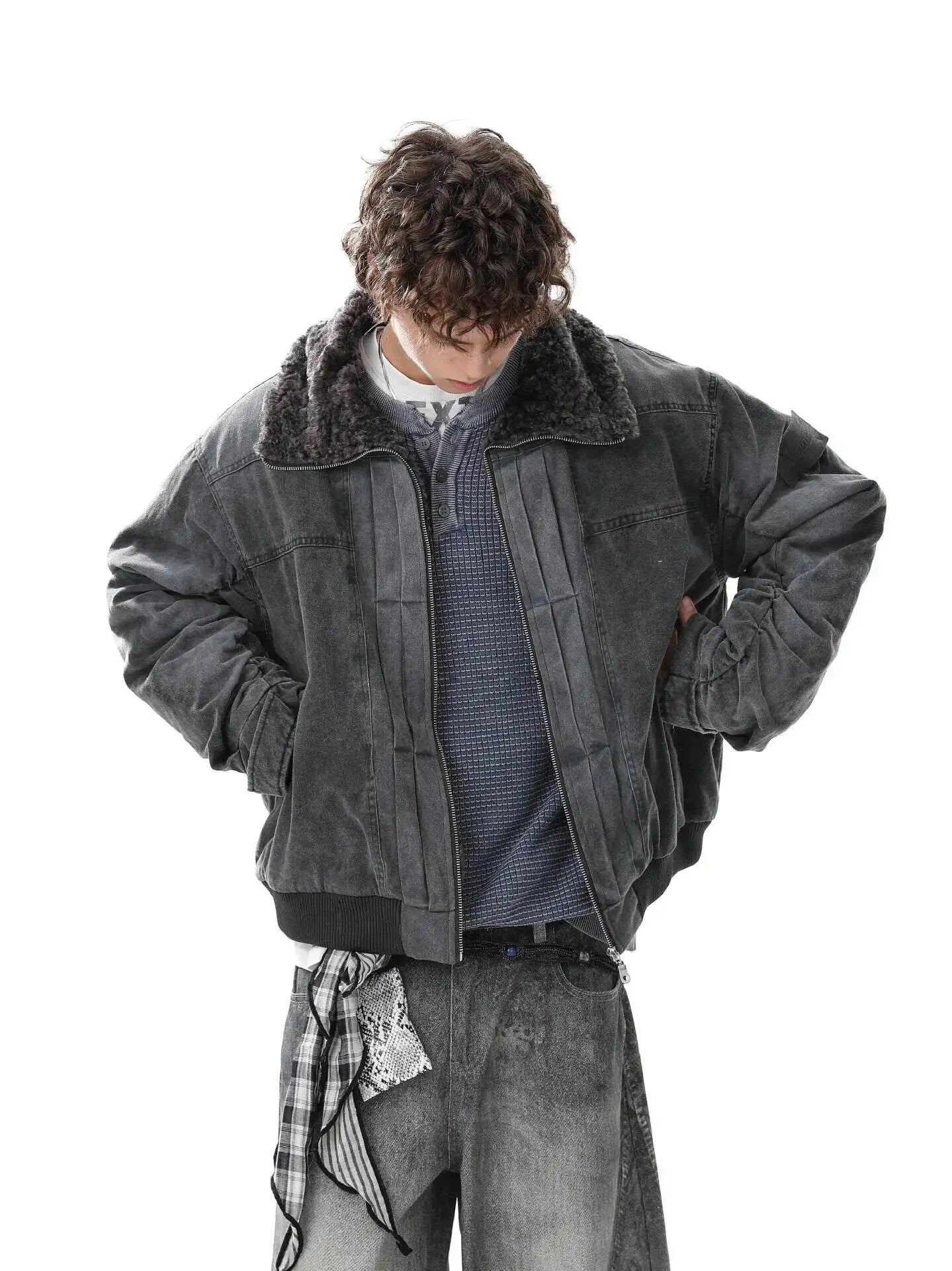 Y2K Vintage Mens Fleece Lined Padded Coat Jacket