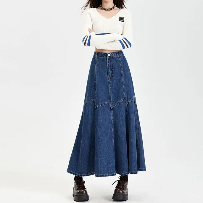 Y2K Vintage Patchwork Umbrella Maxi Skirt