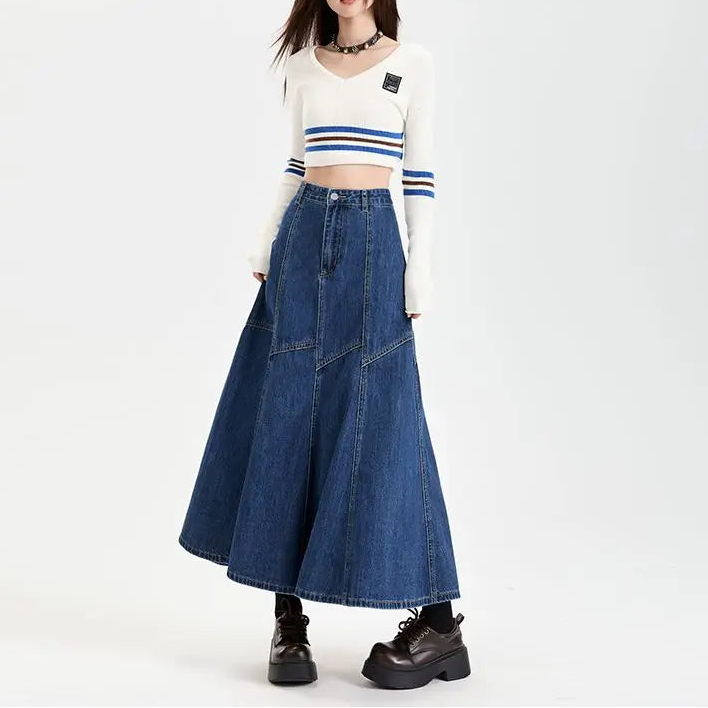 Y2K Vintage Patchwork Umbrella Maxi Skirt