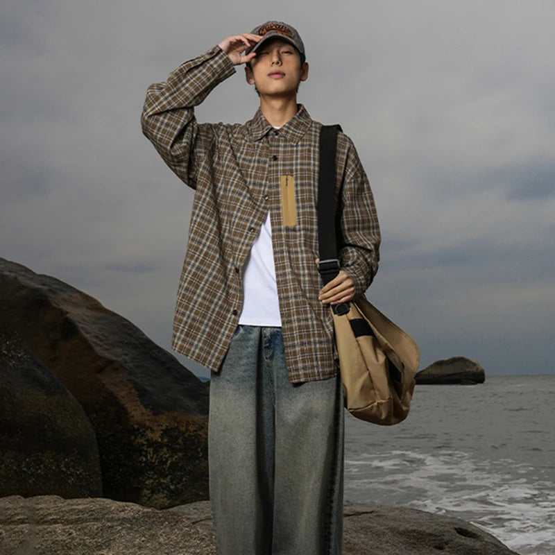 Y2K Vintage Plaid Long Sleeve Button Up Shirt