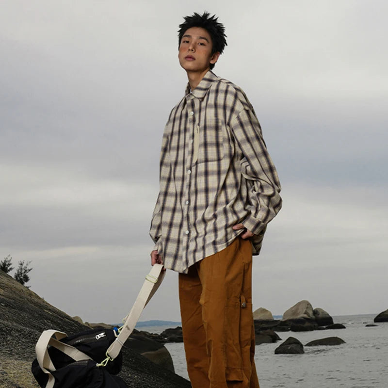Y2K Vintage Plaid Long Sleeve Button Up Shirt