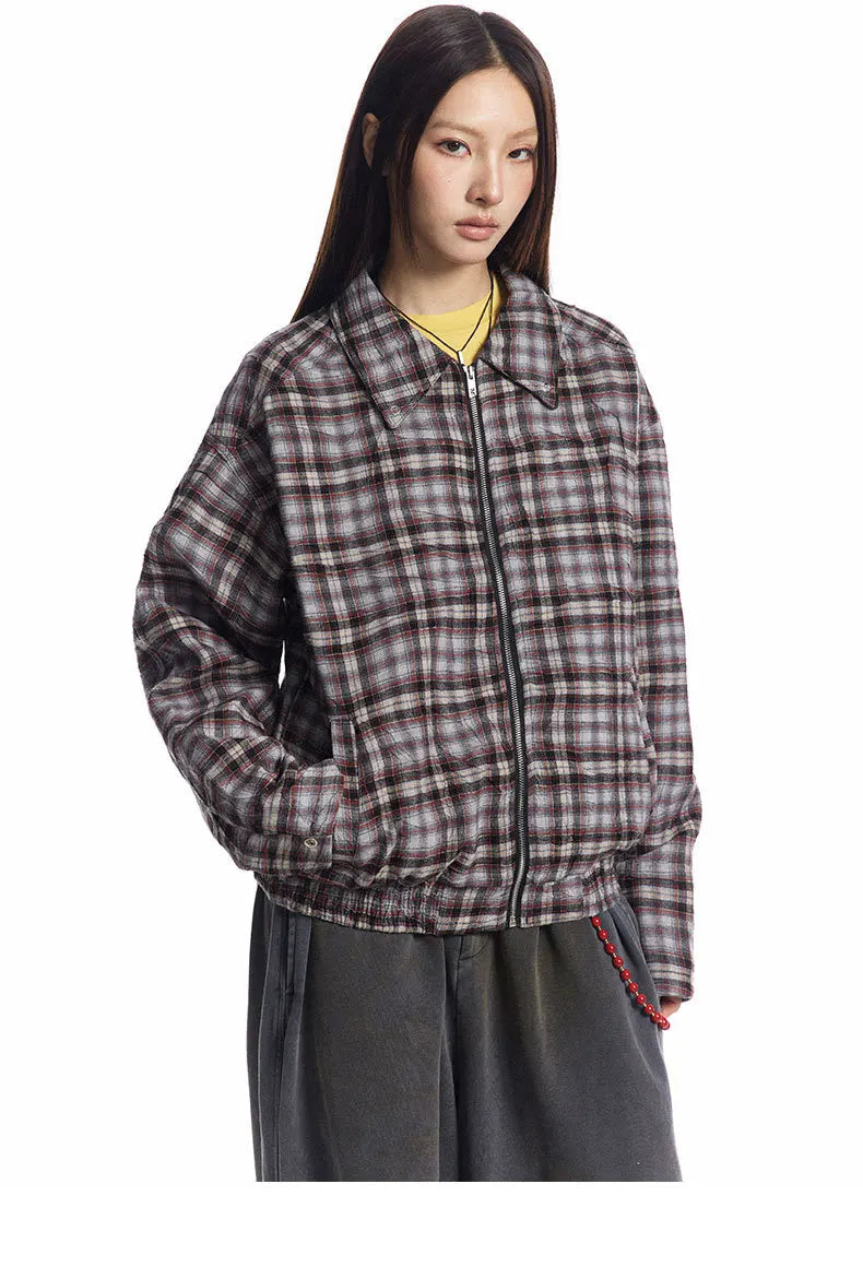 Y2K Vintage Pleated Plaid Short Jacket