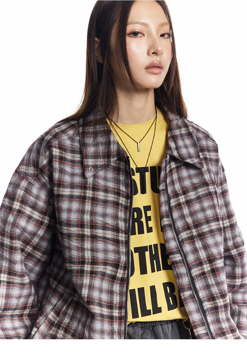 Y2K Vintage Pleated Plaid Short Jacket