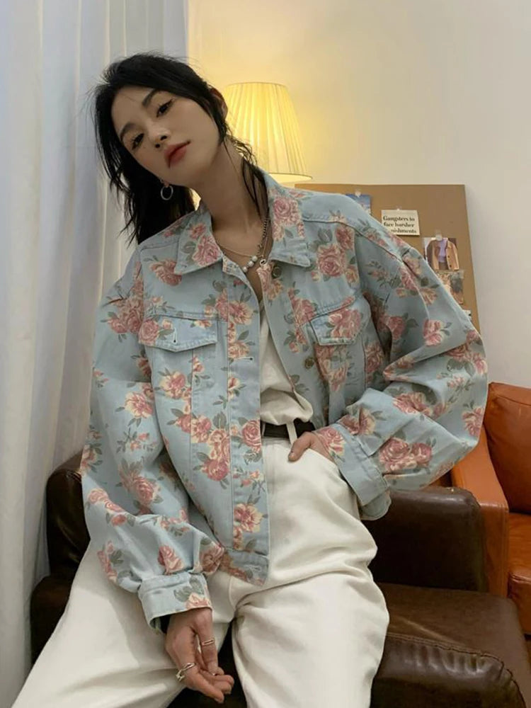 Y2K Vintage Rose Floral Denim Jacket