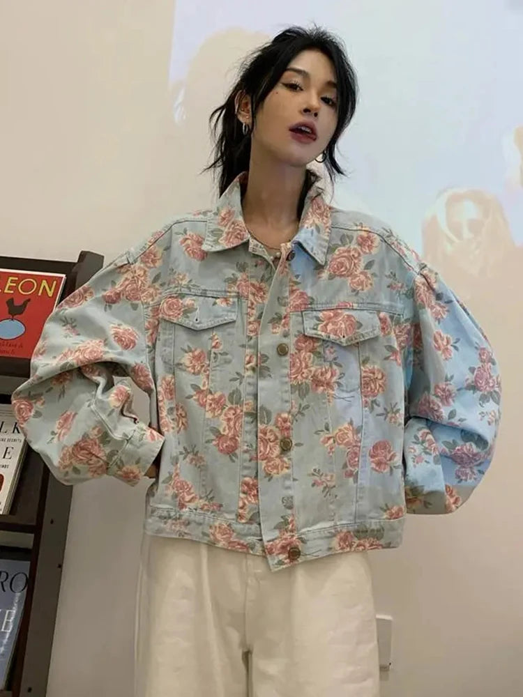 Y2K Vintage Rose Floral Denim Jacket