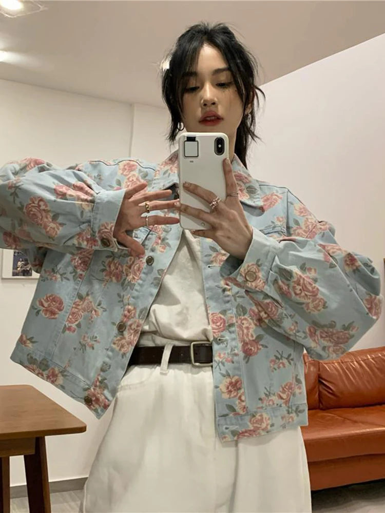 Y2K Vintage Rose Floral Denim Jacket