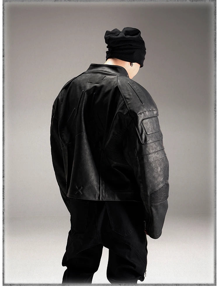 Y2K Vintage Short Distressed Black Faux Leather Jacket