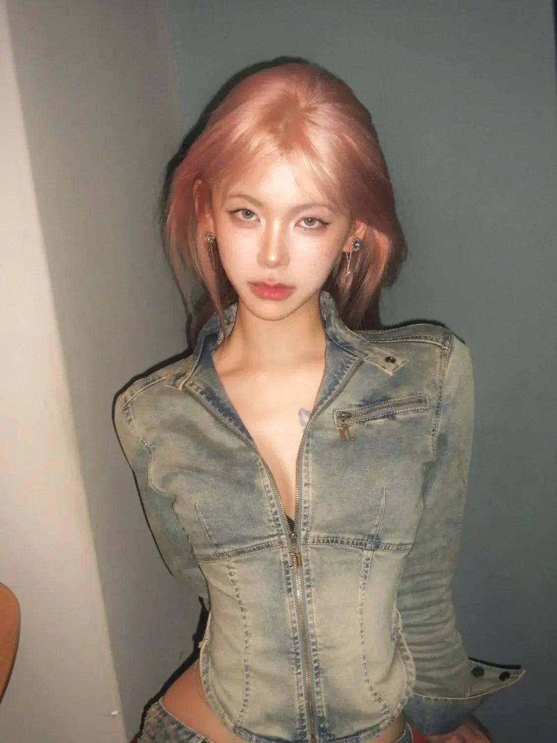 Y2K Vintage Short Zip Up Denim Jacket