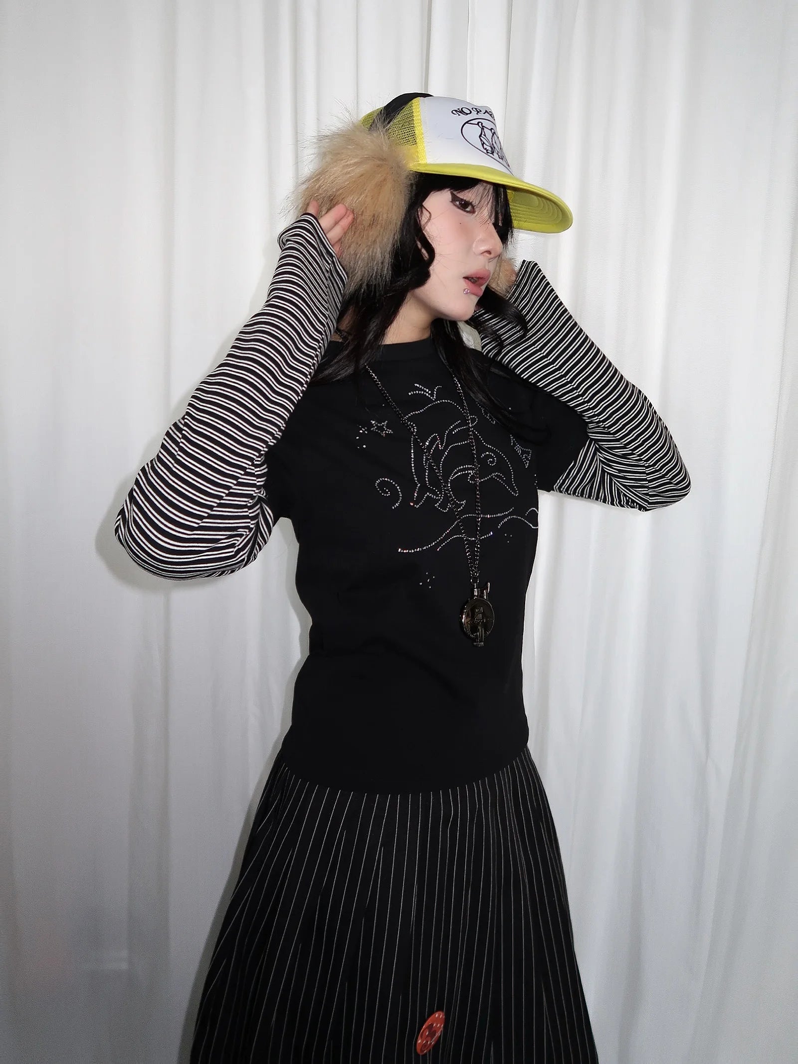 Y2K Vintage Striped Dolphin Graphic Long Sleeve Top