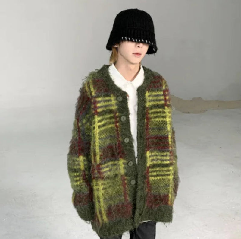 Y2K Vintage Striped Green Oversized Cardigan
