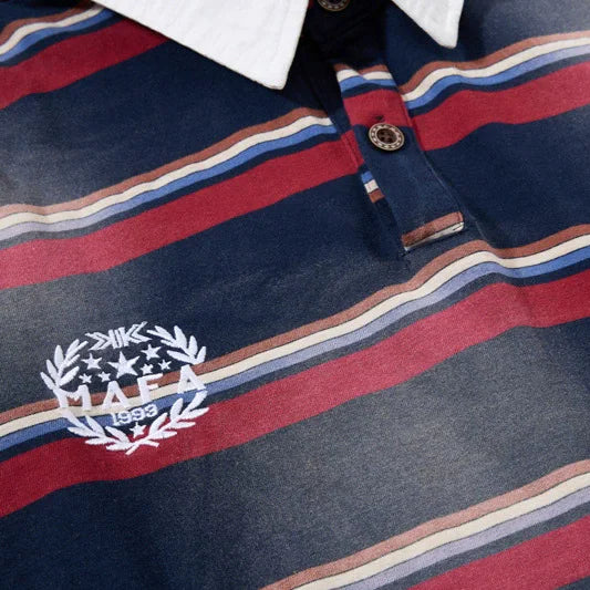 Y2K Vintage Striped Washed Mock Two Layer Polo Shirt