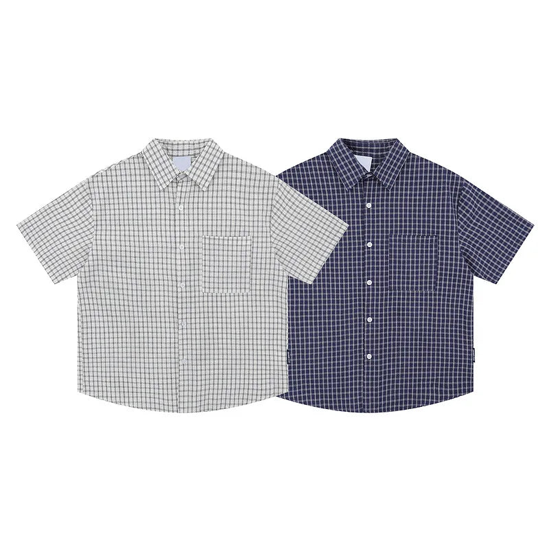 Y2K Vintage Style Plaid Short Sleeved Thin Cotton Shirt