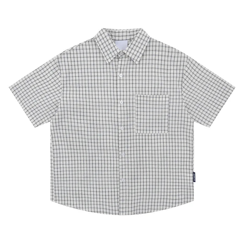 Y2K Vintage Style Plaid Short Sleeved Thin Cotton Shirt