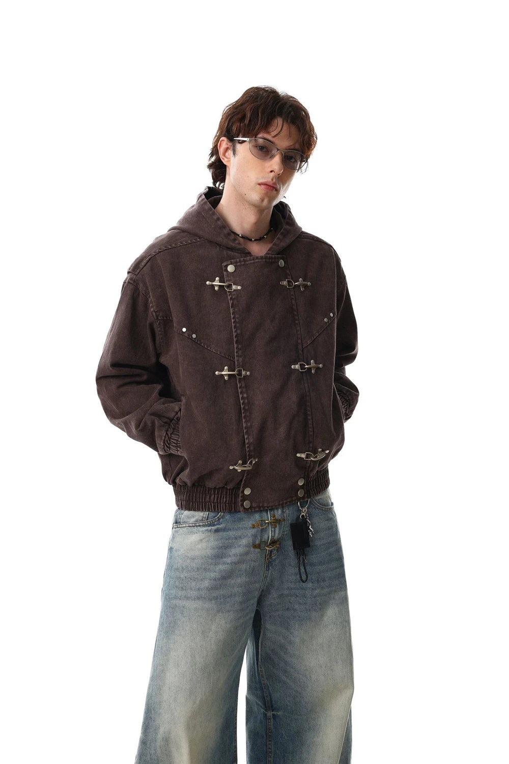 Y2K Vintage Washed Airplane Clip Denim Jacket Coat