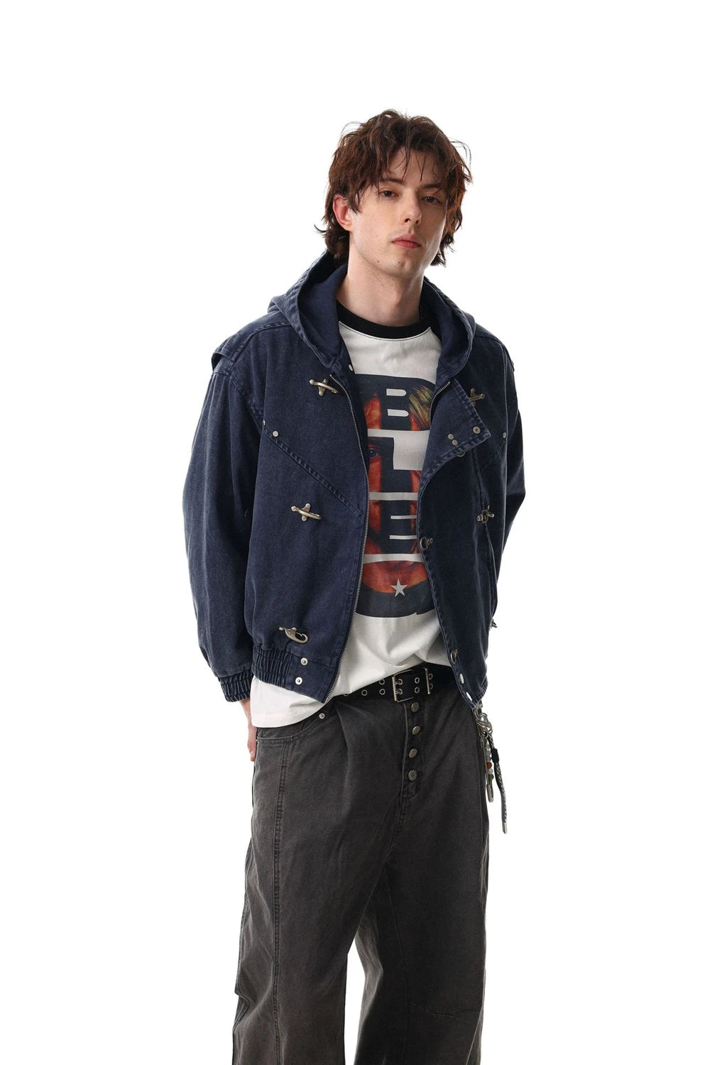 Y2K Vintage Washed Airplane Clip Denim Jacket Coat