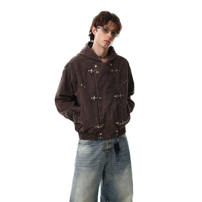 Y2K Vintage Washed Airplane Clip Denim Jacket Coat