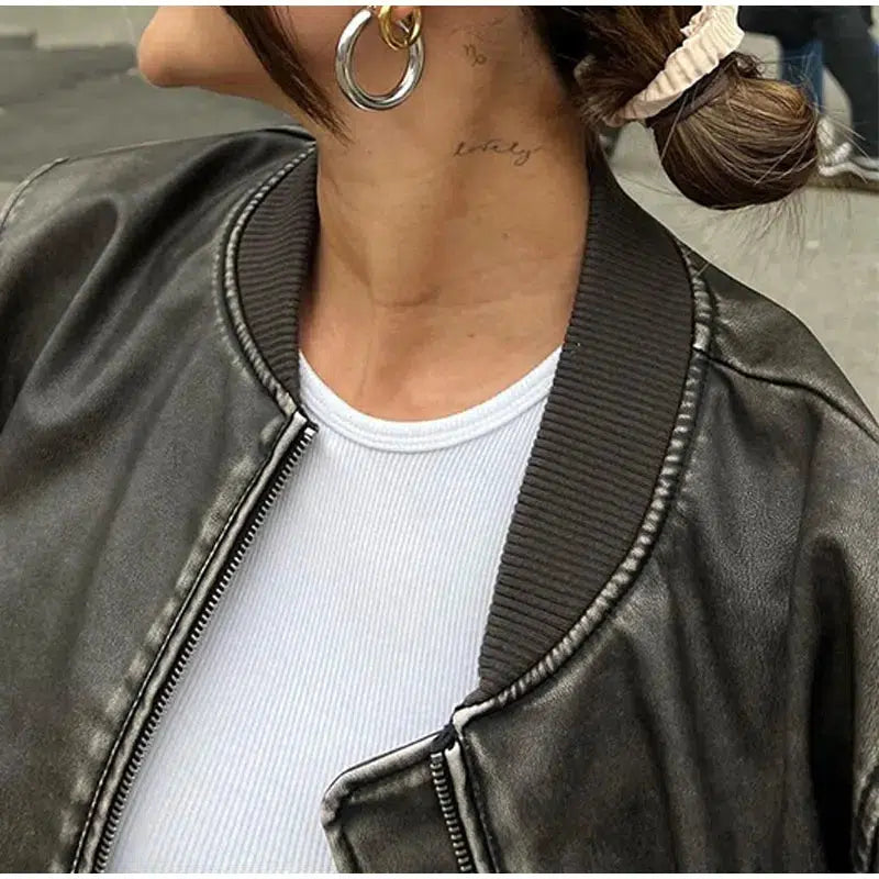 Y2K Vintage Washed Leather Jacket