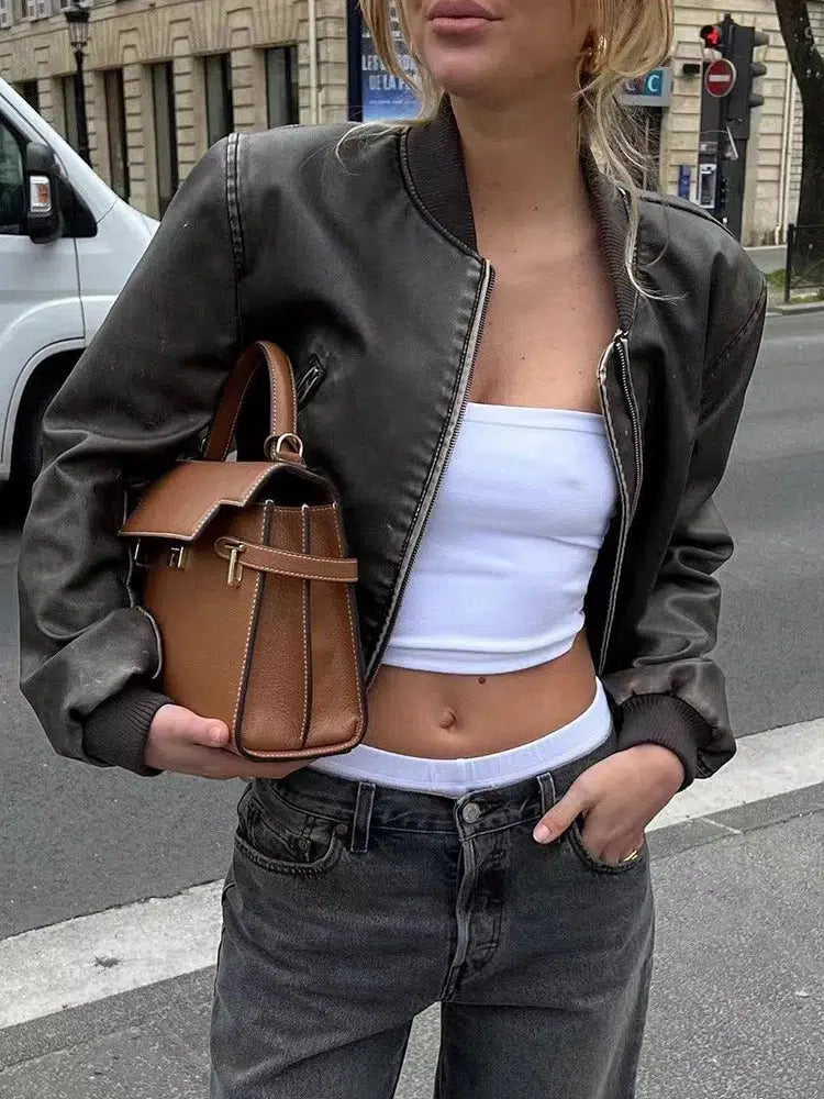 Y2K Vintage Washed Leather Jacket