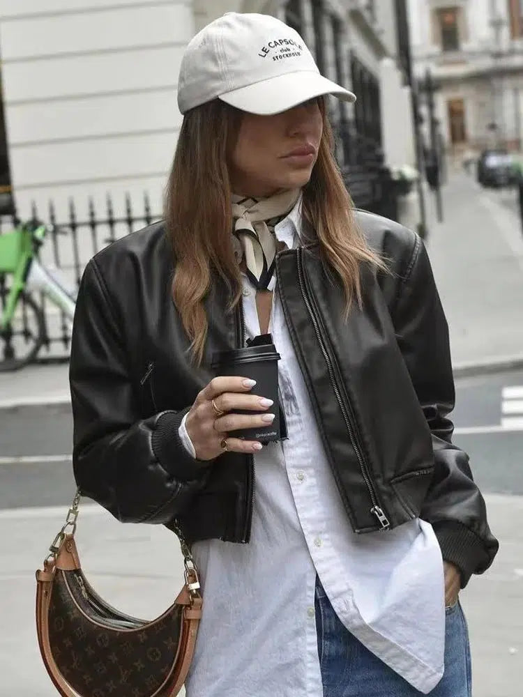 Y2K Vintage Washed Leather Jacket