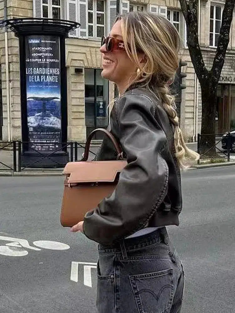 Y2K Vintage Washed Leather Jacket