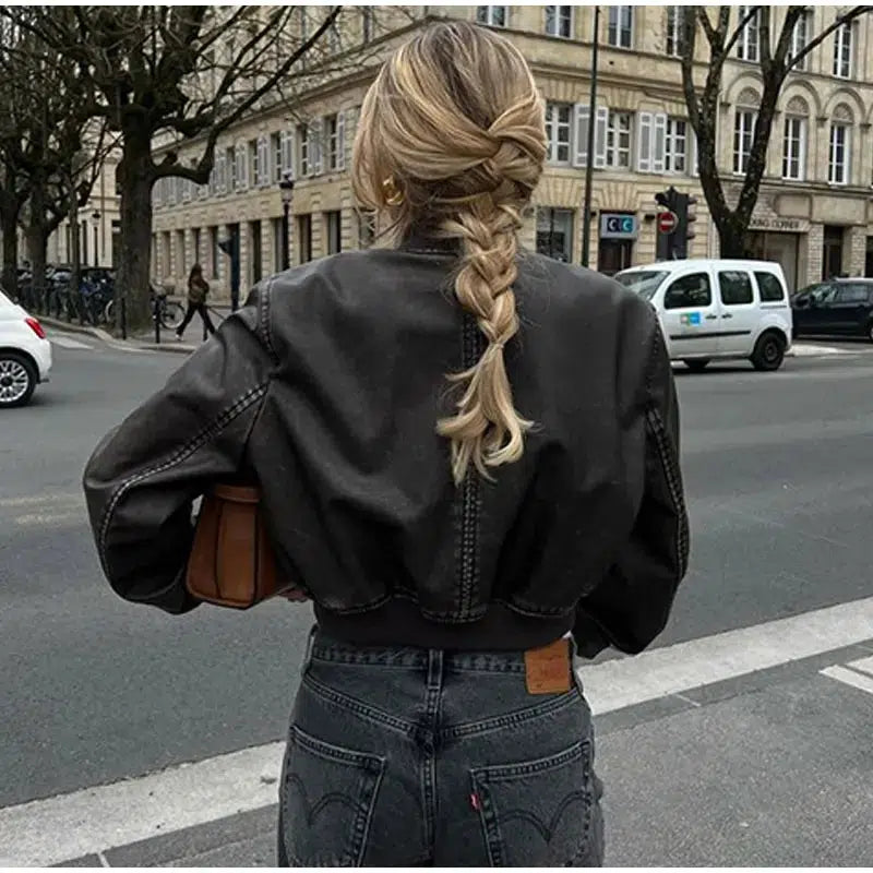 Y2K Vintage Washed Leather Jacket