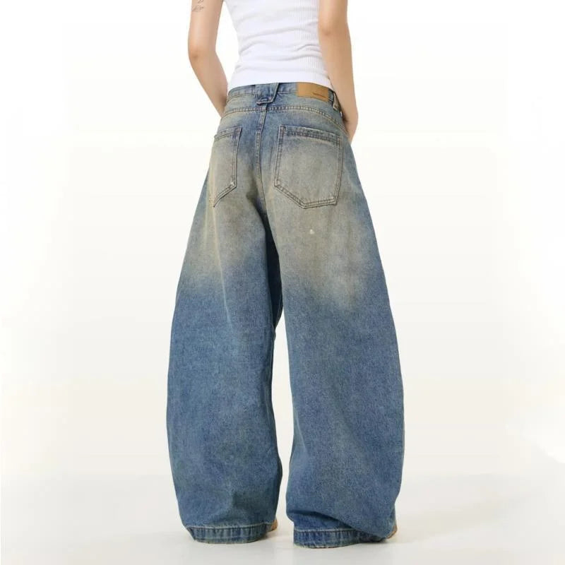 Y2K Vintage Wide Leg Washed Faux Dirt Barrel Jeans