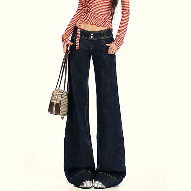 Y2K Vintage Womens Low Waist Wide Leg Jeans