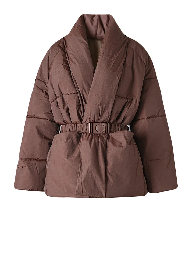 Y2K Waist Belt Padded Parka Coat