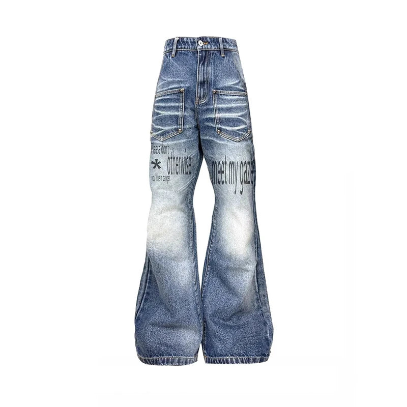 Y2K Warning Print Denim Jeans