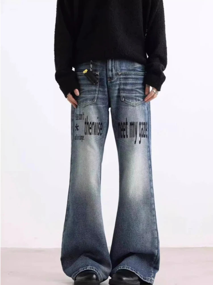 Y2K Warning Print Denim Jeans
