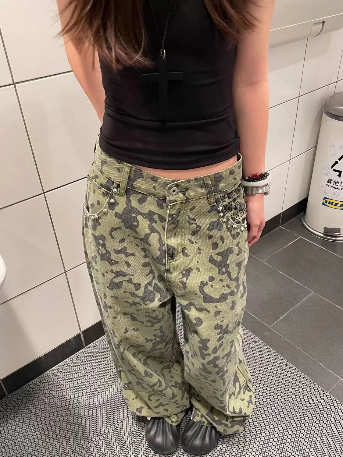 Y2K Washed Camouflage Baggy Jeans
