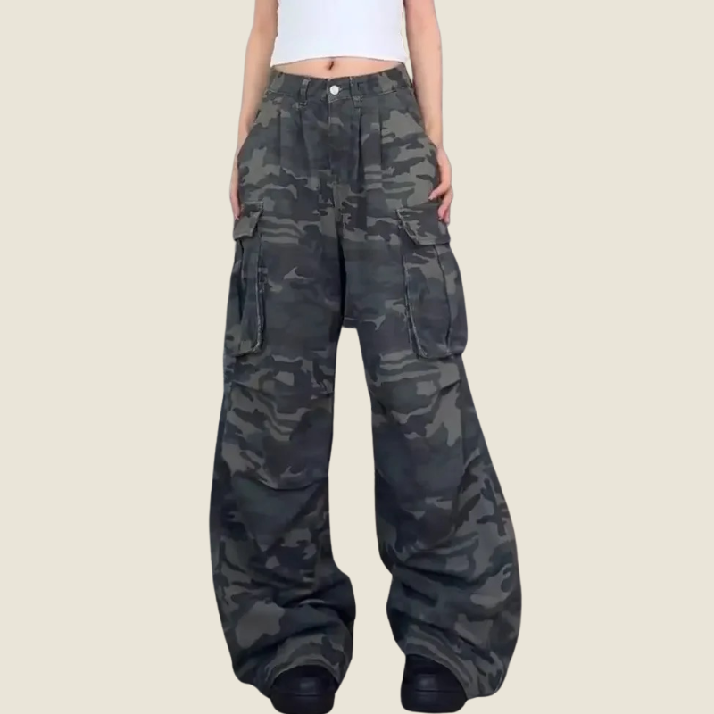 Y2K Washed Camouflage Multi Pocket Baggy Cargo Jeans