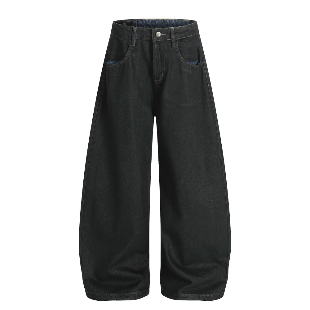 Y2K Washed Distressed Baggy Denim Curved Barrel Jeans