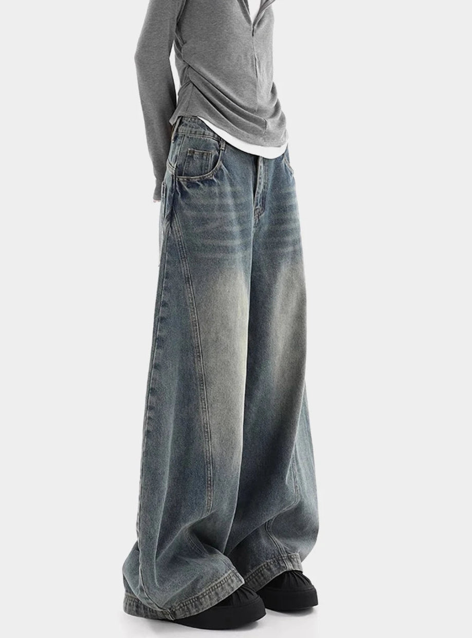 Y2K Washed Essentials Denim Curved Baggy Barrel Jeans