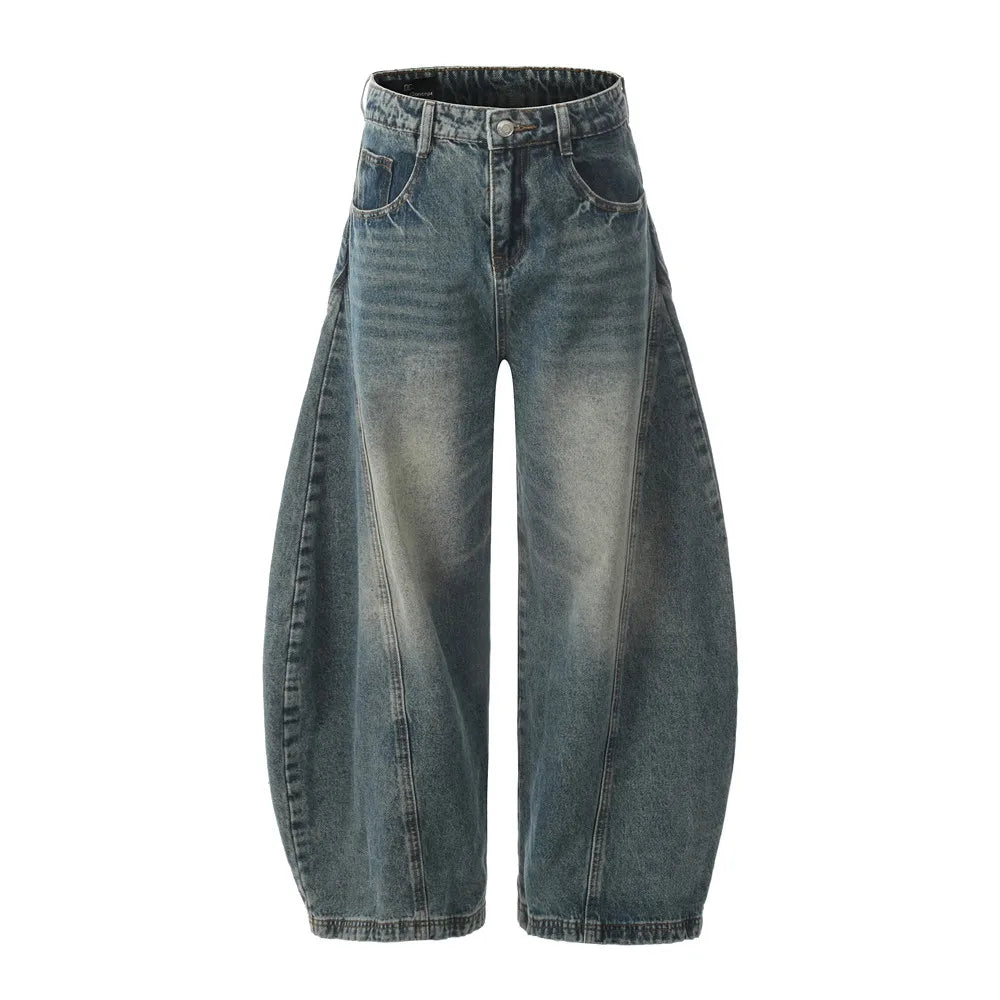 Y2K Washed Essentials Denim Curved Baggy Barrel Jeans