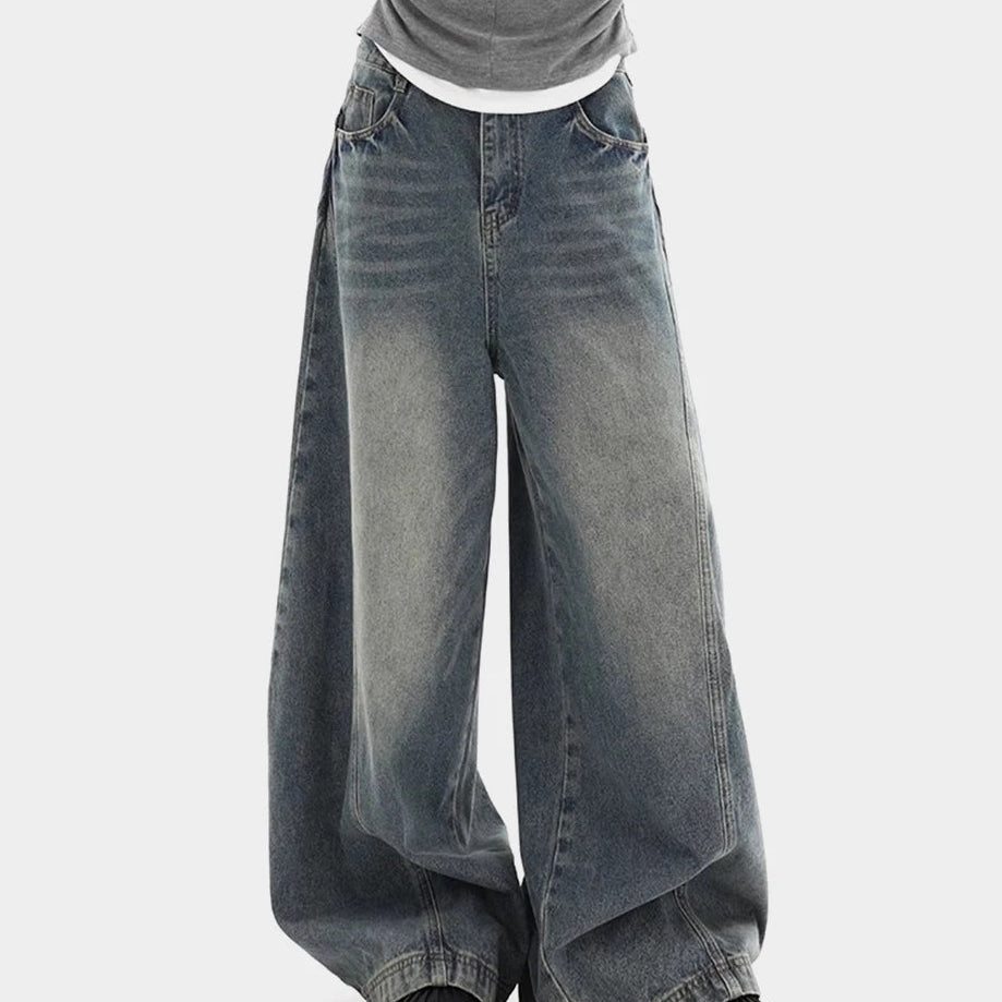 Y2K Washed Essentials Denim Curved Baggy Barrel Jeans