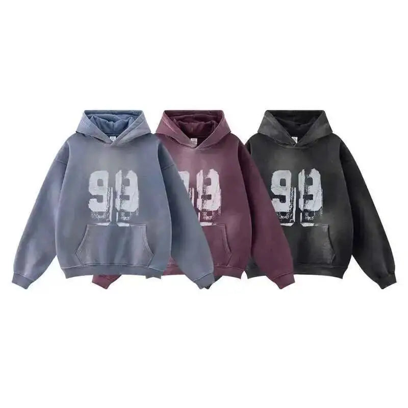 Y2K Washed Graphic "99" Hoodie