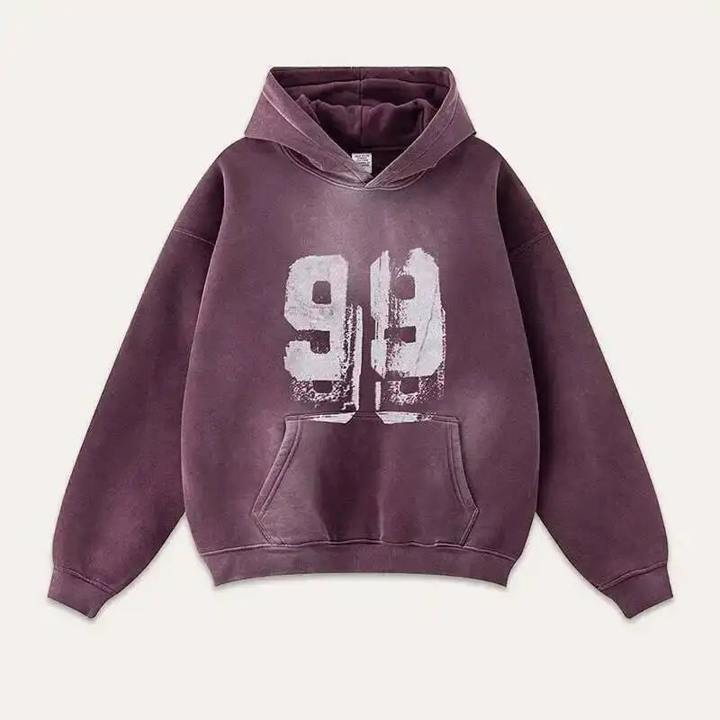 Y2K Washed Graphic "99" Hoodie
