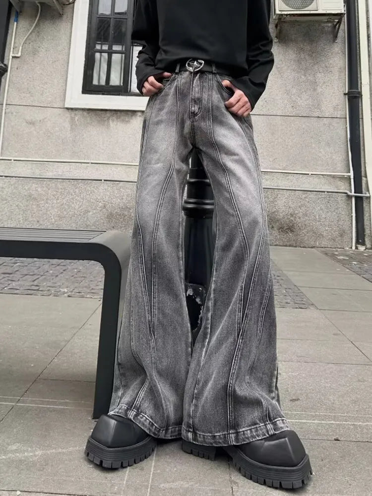 Y2K Washed Grey Baggy Stacked Flare Jeans