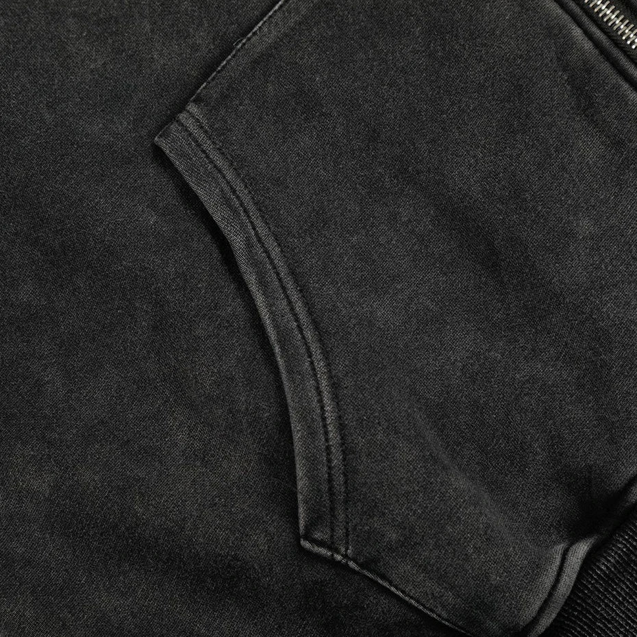 Y2K Washed Structured Full Zip Up Hoodie