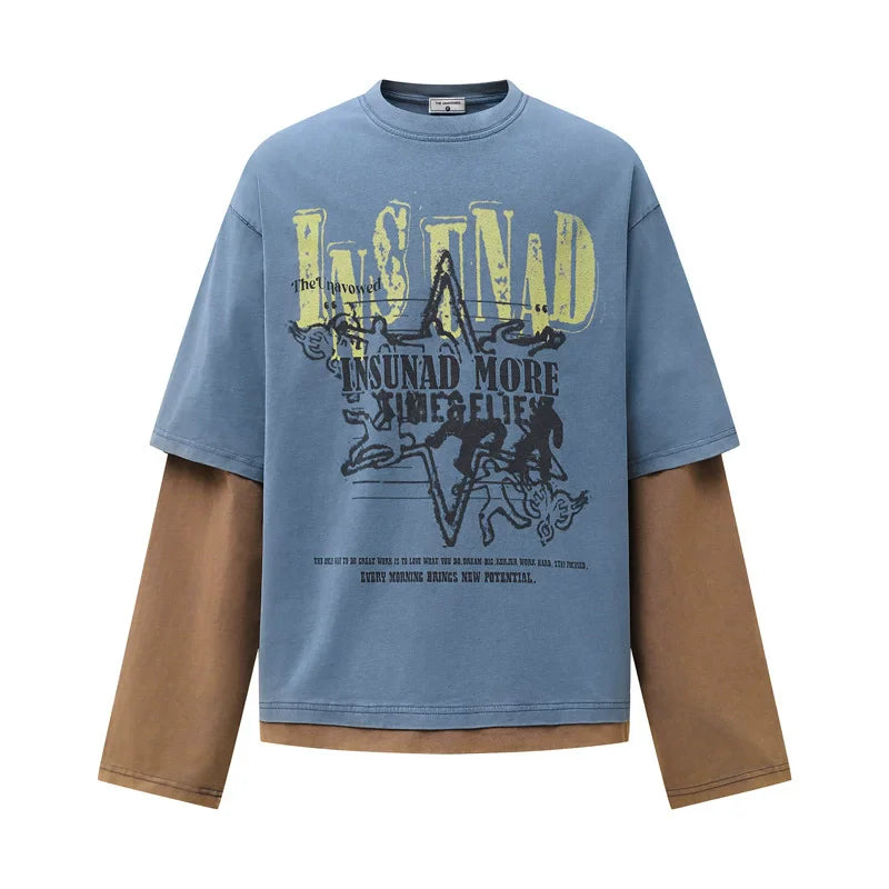 Y2K Western Mock Layered Long Sleeve Top