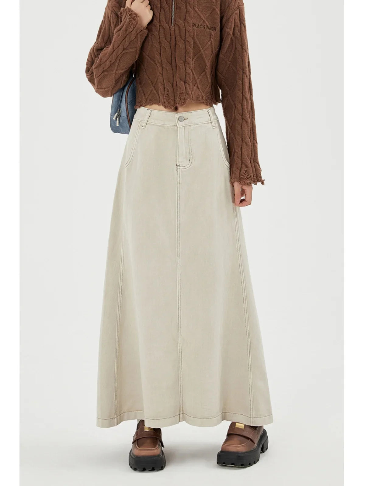 Y2K White Denim A-line Maxi Skirt
