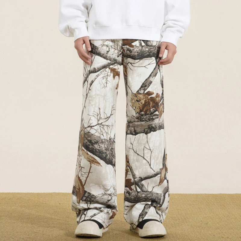 Y2K White Forest Camo Baggy Jeans