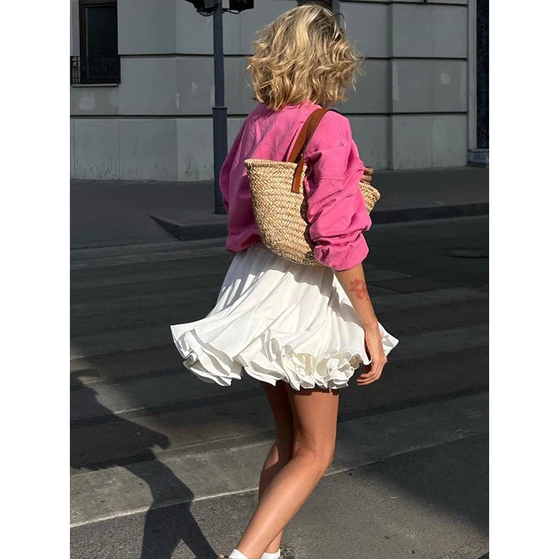 Y2K White High Waist Ruffle Mini Skirt