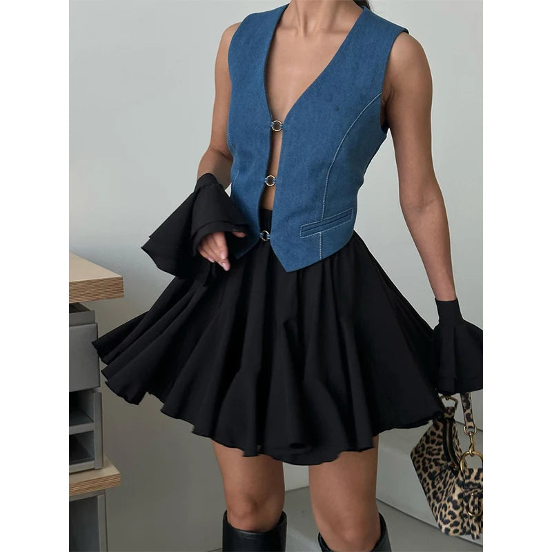 Y2K White High Waist Ruffle Mini Skirt