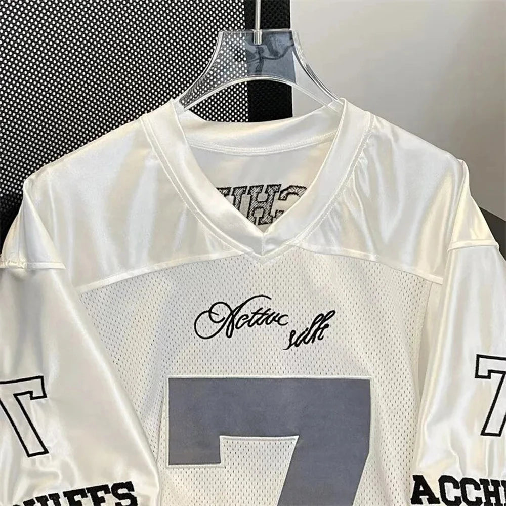 Y2K White Scripture Baggy V Neck Football Jersey