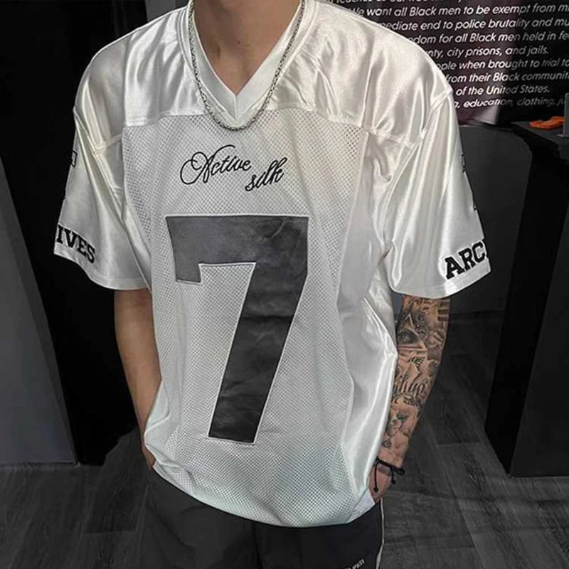 Y2K White Scripture Baggy V Neck Football Jersey